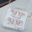 Handmade Press On Nails Short Almond False Nails for Women, Reusable Acrylic White French Tip with Pearl & 3D Flowers Design Salon Quality Fake Nails (M-10PCS