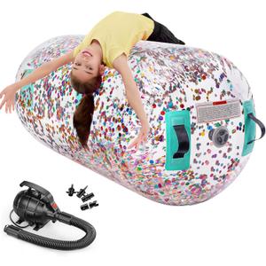 Estgora Gymnastics Barrel Inflatable Tumbling Air Roller, Gymnastic Tumble Equipment for Kids Home Use Back Handspring Trainer Octagon Tumbler Chearleeding Mat With Electric Pump ((L)45.2"x(Diam)35", Multicolored)