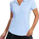 MIER Women's Golf Polo Shirts Collared V Neck Short Sleeve Tennis Shirt, Dry Fit, Moisture Wicking (Blue, S)