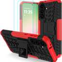 For Samsung Galaxy A56 5G Case with 2 Pack Screen Protector, Military Grade Shockproof, Heavy Duty Robust Bumper Cover with Kickstand for Galaxy A56 5G Phone Case, Red