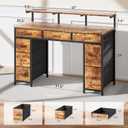 HLDIRECT 47 inch Computer Desk with 8 Storage Drawers, Gaming Desk with LED Lights & USB Power Outlets, Home Office Table with Monitor Stand, Study Writing Work Table for Bedroom, Rustic Brown, 47" W x 20.5" D x 29" H
