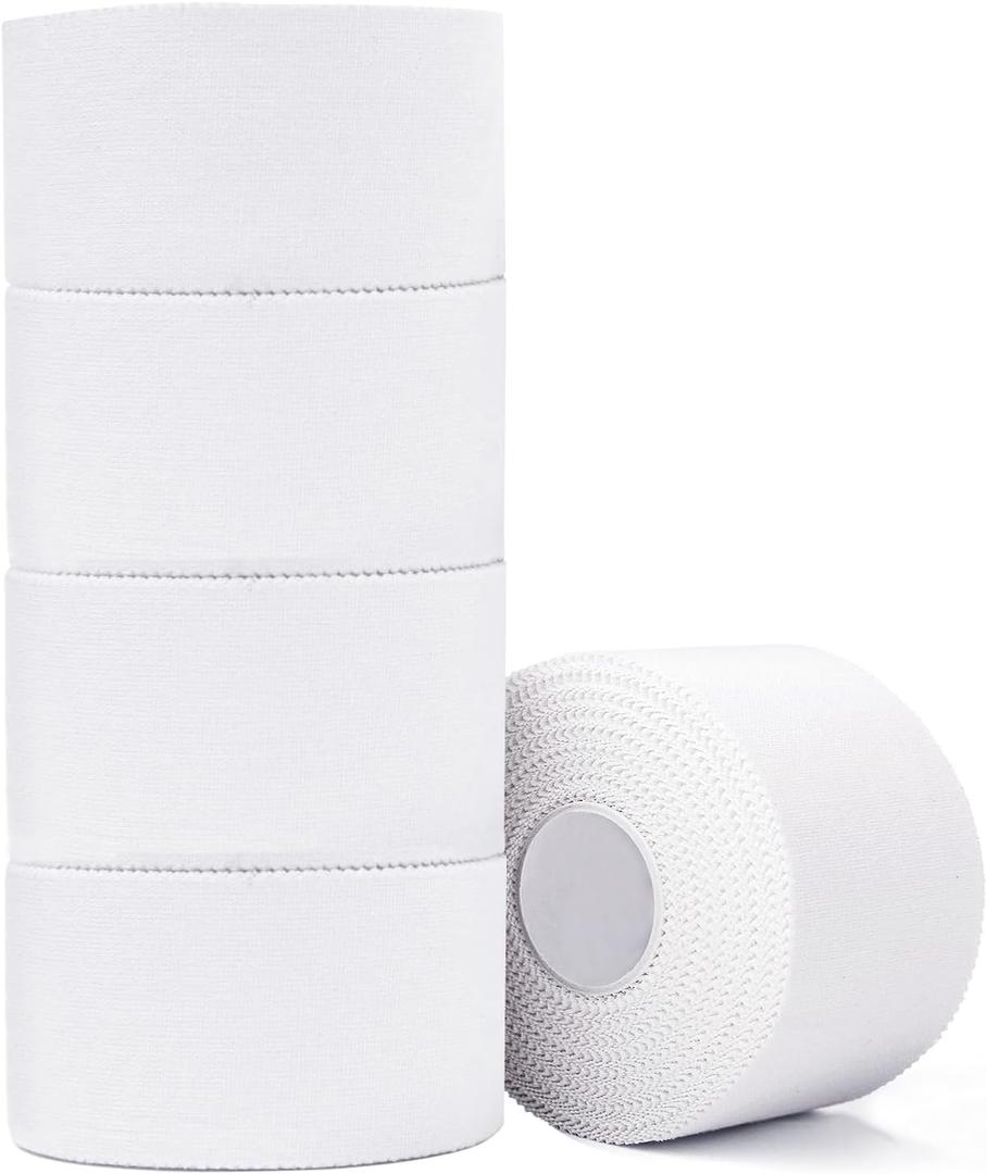 ADMITRY Athletic Tape, 5 Pack White Sports Tape, Very Strong No Sticky Residue Wrist Ankle Tape for Gymnastics Boxing Lacrosse Climbing Hockey Bat