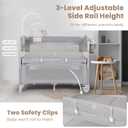 Rinnebbit Baby Bassinets Bedside Sleeper, 4 in 1 Portable Bedside Crib w/Mattress, Diaper Changer, Storage Basket, Music Box, Carry Bag, Foldable Playard Sleeper for Newborn (Light Gray)