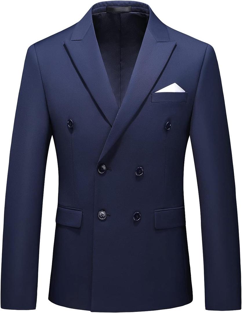 MOGU Men's Double-Breasted Suit Blazer Slim Fit Solid Color Sport Coat Jacket for Business, Wedding, Prom & Formal Events, Size 36