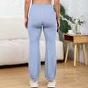 High Waisted Flare Yoga Leggings for Women Drawstring Bubble Hem Athletic Pants for Gym, Pilates,Barre,Casual Wear (Medium, Blue)