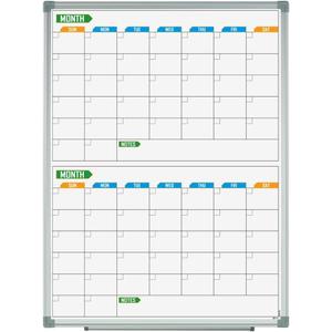 Lockways 2 Monthly Dry-Erase Calendar Whiteboard, 24" x 18", Wall-Mounted Aluminum-Framed Calendar Board