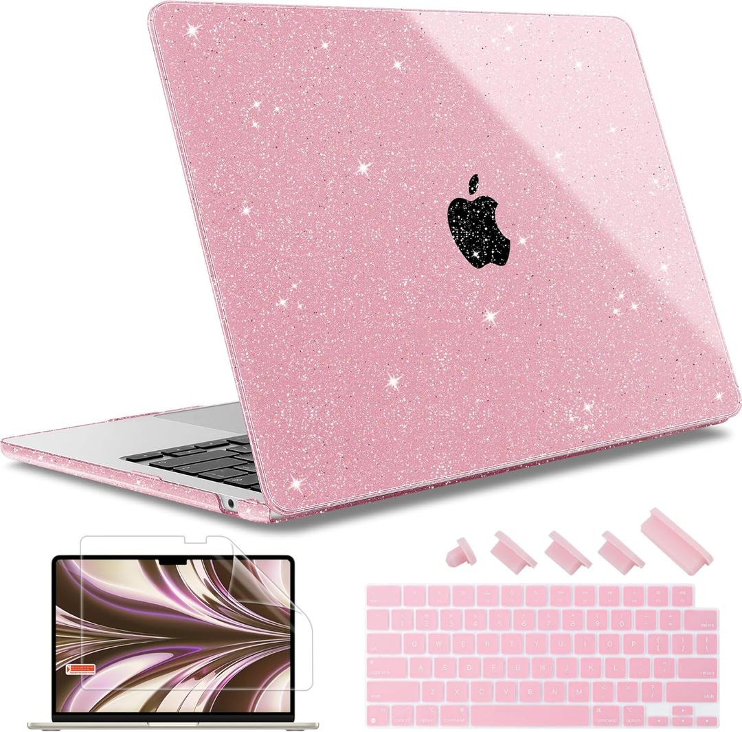May Chen for 2026 MacBook Air 15 inch Case 2025 2024 2023 A3448 M5 A3241 M4 A3114 M3 A2941 M2 with Liquid Retina Display & Touch ID, Plastic Hard Shell with Keyboard Cover - Pink Glitter