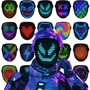 LED Mask, Light Up Mask with Gesture Sensing for Festival Dj Cosplay Masquerade Part Christmas Birthday Gifts for Kids