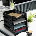 Stackable Paper Tray Set of 6, Black Plastic Letter Tray Basket