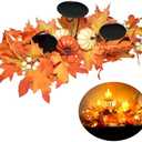 Fall Candle Holder Centerpiece for Table with Lights 3 Wick Candle Holde with Big Pumpkins Cute Berries and Rich Maples Autumn Decorations for Table Centerpiece Dining Room Desktop Indoor Home Decor