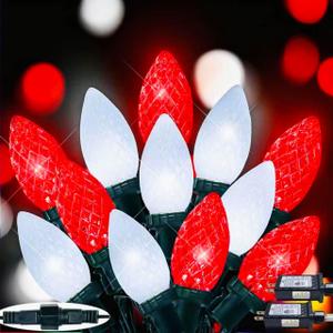 2-Pack Connectable C9 Christmas Lights Outdoor Indoor, 66 FT 100 LED Christmas String Lights Plug in with 8 Modes & Timer, Waterproof Fairy Twinkle Light for Xmas Tree Yard Decorations (Red and White)