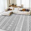 BESTSWEETIE 9x12 Area Rugs for Living Room Washable Moroccan Farmhouse Neutral Geometric Low Pile Non-Slip Soft Print Pattern Rug for Bedroom Kitchen Dining Room Entryway Grey/White