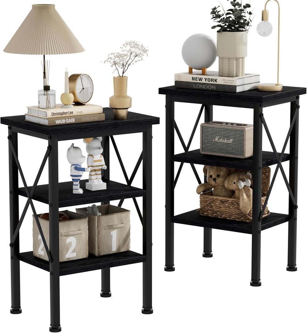 VECELO Modern Nightstands X-Design Side End Table Night Stand with Storage Shelf for Bedroom,Living Room,Set of 2 (Black A2)