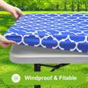 Smiry Rectangle Picnic Table Cover, Waterproof Elastic Fitted Camping Tablecloths for 6 Foot Tables, Wipeable Flannel Backed Vinyl Tablecloth Protector for Indoor, Outdoor (Blue, 42x72 Inches)