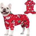 KYEESE Christmas Dog Pajamas Santa Claus Turtleneck Dog Pjs for Small Dogs Holiday Pet Onesie Soft Velvet 4 Legs Cozy Pet Sleepwear Warm Doggie Christmas Outfit, X-Large