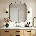 ANDY STAR 24"x30" Black Scalloped Mirror, Bathroom Mirrors for Over Sink, Black Framed Mirror with Elegant Curved Scallop Design, Premium Stainless Steel Thin Frame, Hangs Horizontally or Vertically