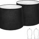 Lampshades Set of 2, Black Fabric Lamp Shades 11.6" Top x 12.6" Bottom x 9.8" High Drum Lampshades for Table Lamps, Floor Lamps, Pendant Light, E26 Base Harp Holders Included