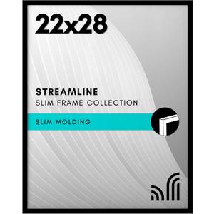 Americanflat 22x28 Poster Frame with Polished Plexiglass - Streamline Collection - Thin Border Picture Frame for Wall Display - Hanging Hardware Included - Black