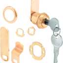 Prime-Line U 9942 Drawer and Cabinet Lock  Secure Important Files and Drawers, 5/8 in., Diecast Housing with Brass Finish, Fits on 5/16 in. Max Panel Thickness (1 Kit)