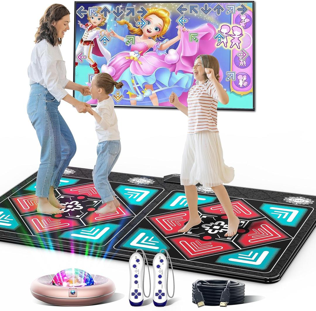 Dance Mat for Kids and Adults, Anti-Slip Wireless Electronic Dance Pad for TV, Wrinkle-Free, Soft & Cozy Playmat for Exercise & Games, Smart Camera & 2 Controllers, Gift ideaClassic Snowflake (Christmas Colors)