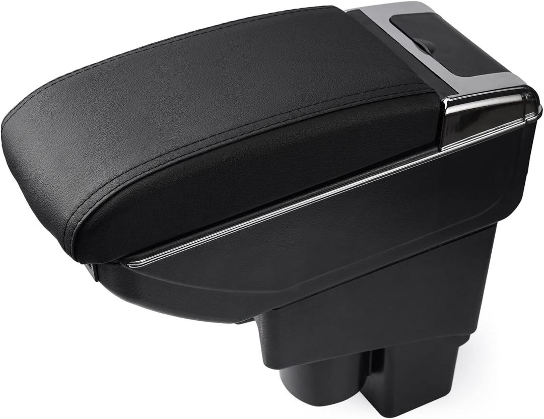 Custom Fit for Car Armrest Box 2002-2008 Honda Fit Jazz Hatchback(Not Fit The Sedan Model) Storage Center Console Double Layer 7 USB Ports Armrest Organizer Box (All Black)