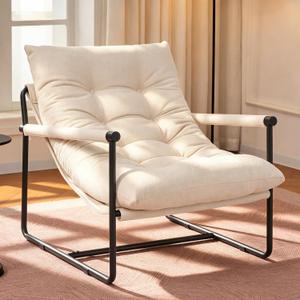 Accent Chair, Comfy Living Room Chair with Soft Cushion, Upholstered Armchair with Metal Frame for Bedroom Balcony Reading Room (Beige,Set of 1)