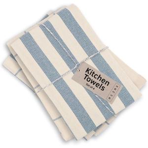 MEEMA Upcycled Spring Kitchen Towels Cotton Fabric | Super Absorbent Hand Towels with Hanging Loop | Cleaning Rags and Dish Towels for Kitchen | Blue Striped | Large 18 x 28 Inch | 4-Pack