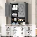 Vabches Over The Toilet Storage Cabinet, Farmhouse Over Toilet Storage Cabinet, Metal Frame with 2 Barn Doors, Home Space-Saving Toilet Rack for Bathroom, Toilet, Laundry Room.