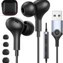 USB Headphones with Microphone for Laptop, 7.5ft Magnetic Wired Earbuds Noise Isolation in-Ear Earphones with Mute Volume Control Stereo Bass for PC Desktop Dell HP Acer Laptop Meetings/Music,School (Black)