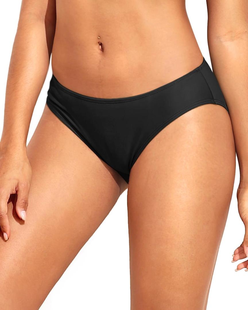 Tempt Me Women Bikini Bottom Full Coverage Bathing Suit Bottoms Swimsuit Bottom (Black, S)
