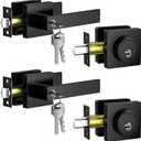 Keyed Alike Exterior Door Lock Set 2 Pack(Same Keys), Exterior Door Handle with Single Cylinder Deadbolt, Front Door Lock Set, Entry Door Lock Set, Zinc Alloy Outdoor Door Handles, Matte Black