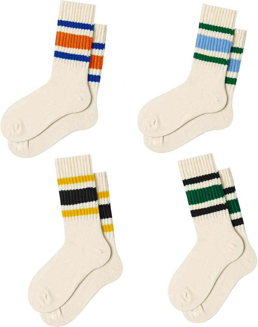 Fun Novelty Retro Striped Crew Socks For Women Sporty Calf Casual Cotton Tube Socks Women (4pack-e Multicolor)