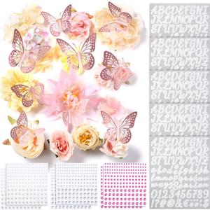 Hoteam Graduation Cap Decorations Kits Included Faux Flowers 3D Butterfly Stickers Self Adhesive Rhinestones Glitter Alphabet Letter Stickers for Grad Cap Topper DIY Craft Art Decor(Pink)