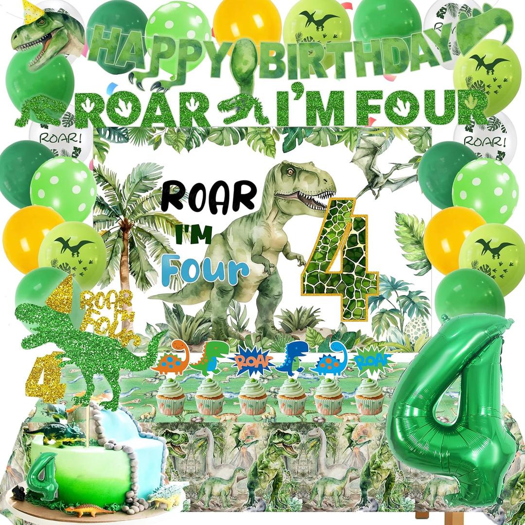 Dinosaur 4th Birthday Party Decorations Boy,Roar Im 4 Dinosaur Party Decorations, Boys 4th Dinosaur Birthday Party Decorations.