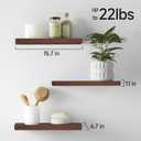 BAYKA Floating Shelves for Wall, Set of 3, Wall Mounted Rustic Wood Shelves for Bathroom, Bedroom, Living Room, Kitchen, Small Hanging Shelf for Books/Storage/Room Decor, Walnut-Like, 15.7in