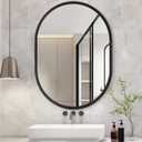 JJUUYOU Oval Mirror Black Metal Framed Bathroom Mirrors for Wall 18X26 Inch Matte Bedroom Vanity Mirror Farmhouse Anti-Rust Tempered Glass Hangs Horizontally or Vertically Mirrors