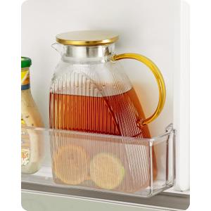 Baffect Water Pitcher, High Borosilicate Glass Jug with Stainless Steel Lid, Leakproof Fridge Door Carafe for Hot or Cold Beverage Vertical Pattern (1.8 L/63 oz.)