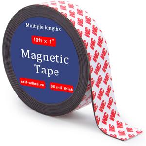Magnetic Tape Strip Roll with 3M Self Adhesive Backing,(1" Wide x10ft Long) Flexible Sticky Magnet Tape Strips for Kitchen, Garage Whiteboards Fridge Organization