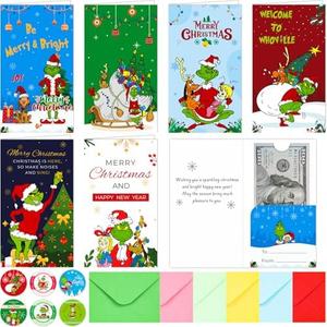 Dazotic Christmas Money Holder Cards with Envelopes and Stickers, 6 Assorted Designs Christmas Greeting Cards Bulk Perfect for Holiday Greetings