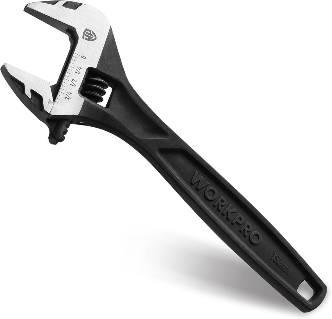 WORKPRO 6" Adjustable Wrench, Black Oxide Wrench 6 Inch with Inch/Metric Scale, Premium Cr-V Steel