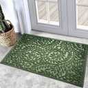 Bulijojo Front Door Mat Entrance,Durable Heavy Duty Welcome Mat,Thick Absorbent Natural Rubber Non Slip Mat,Sturdy Entryway Green 23"x35" (1'11" x 2'11" (Leaf))