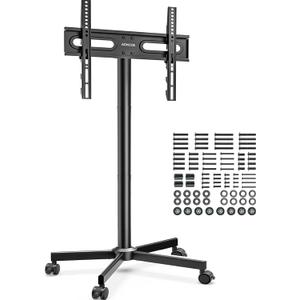 TV Cart Rolling TV Stand for 32-65 inch Flat/Curved TVs with Extra Screw Holds up to 88 Lbs, Portable TV Stand on Wheels with Tilting for Living Room, Bedroom, Office, Max VESA 400x400mm