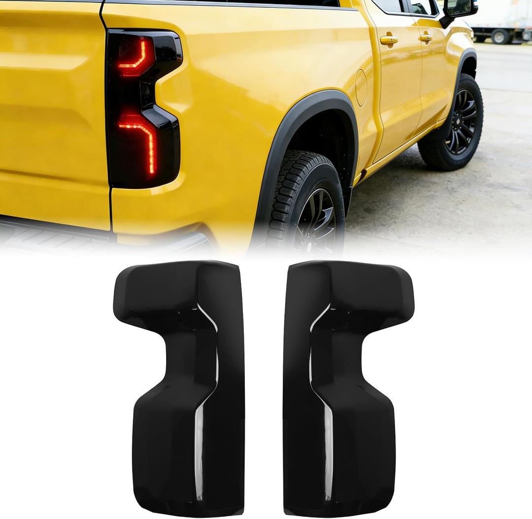 Tail Light Lamp Cover Compatible with 2019-2025 Chevy Chevrolet Silverado Taillight Guard Cover Lens Trim Bezel Frame Pair Smoked Black