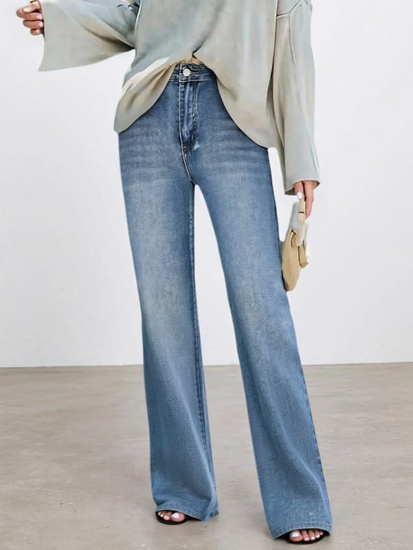 High-Waisted Women's Straight Leg Jeans Vintage Wash Casual Denim Slimming Denim Pants Small