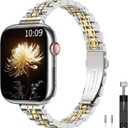 TiMOVO Metal Band Compatible with Apple Watch 42mm (Series 11/10) 41mm 40mm 38mm for Women, Dressy Replacement Strap for iWatch SE 3/2/1, Series 9/8/7/6/5/4/3/2/1, Silver/Gold
