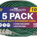 10ft Outdoor/Indoor Extension Cord 10/3 Gauge Ultra Heavy Duty 3 Prong SJTW, Waterproof, ETL Listed, Flexible Cold-Resistant Long Power Cord,125 Amp 1875W, Green by LifeSupplyUSA (4-Pack)