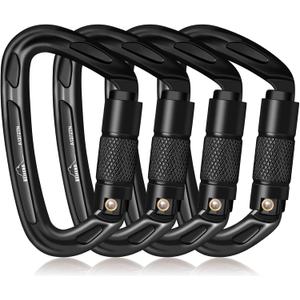 25KN Auto Locking Carabiner - UIAA Certified Heavy Duty Climbing Carabiners for Rock Climbing, Camping, Rappelling, Hunting, Rescue Equipment - Professional Carabiner Clips (Black)