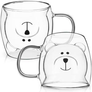 Patelai Cute Bear Tea Cup Double Wall Glass Milk Coffee Bear Mug with Handle Insulated Espresso Christmas Beer Cup Cute Birthday Gift for Women Men Valentine, 250 Ml/ 8. 4 oz(White,2 Pieces)