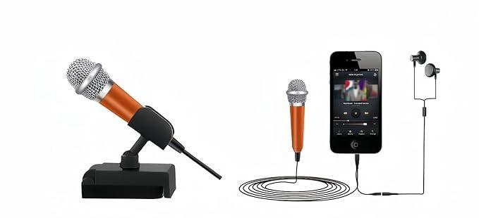 Mini Microphone,Tiny Microphone,Phone, Asmr,Mini Karaoke,forVoiceRecording Chatting and Singing on iPhone,Android,PC(Orange)