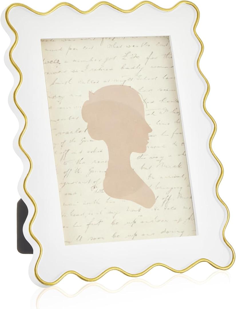 5x7 White Scalloped Picture Frame Scallop Edges Resin Vintage Decorative Picture Frames Front Wavy Gold Trim Art Tabletop Display Wall Hanging, Gift for Christmas Home Decor